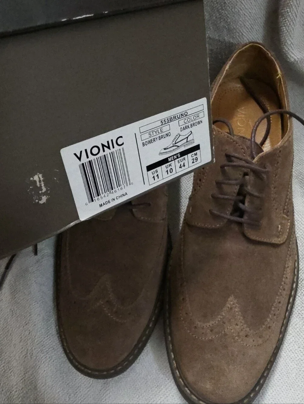 Vionic Bowery Bruno Brown Sueded Leather Wingtip Eyelet Oxford Dress Shoes Sz 11